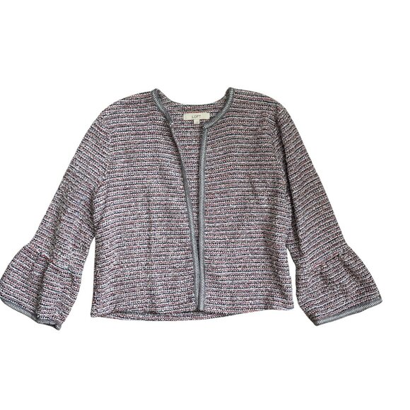 LOFT Tweed Wool Blend Striped Open Jacket Sz L Bell Sleeve Office Career Mature - Picture 7 of 11